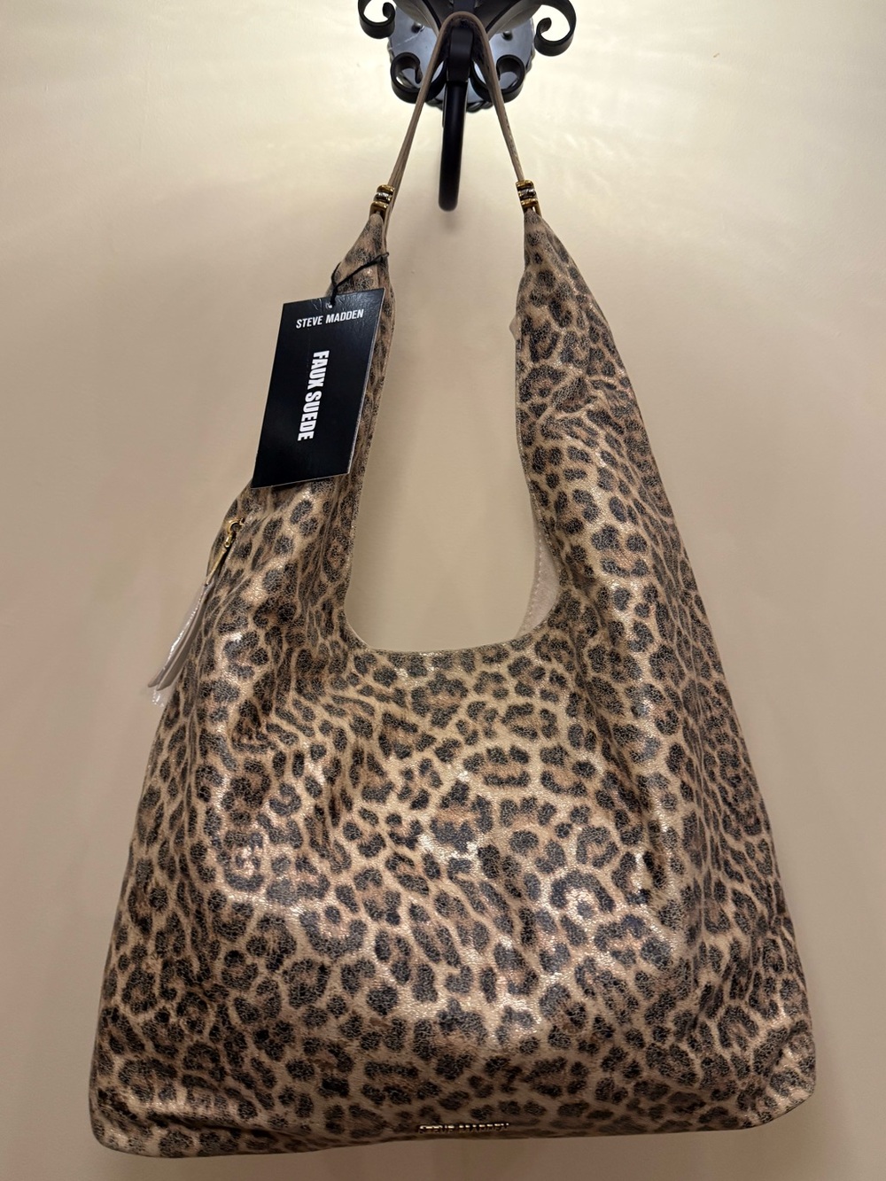 NWT Steve Madden Cheetah Leopard Shoulder Hobo Bag Faux Suede w/ Crossbody Bag